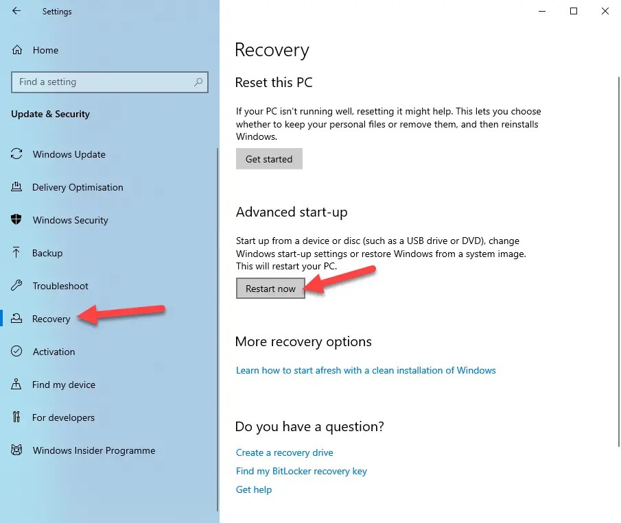 今すぐ再起動ボタンをクリックして、セーフモードで起動します